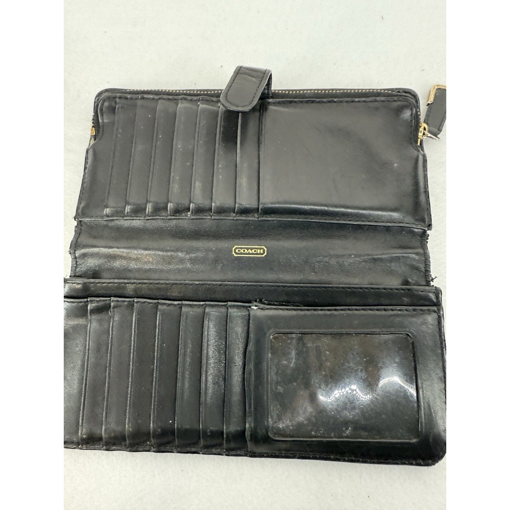 Coach Black Leather Bifold Wallet Zipper Clutch - Picture 5 of 9